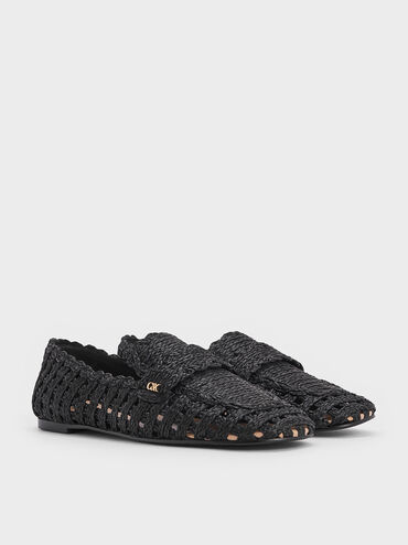 Mocasines tejidos de rafia, Negro texturizado, hi-res