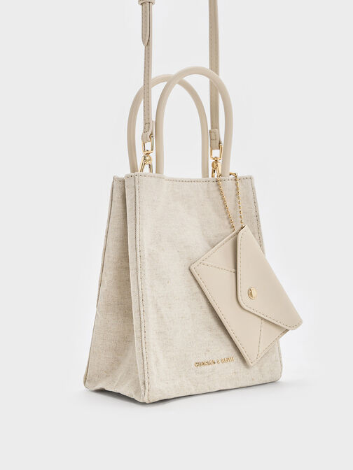 Bolso tote alargado Matina de lino, Beige, hi-res