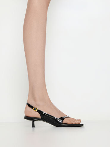 Square-Toe Kitten-Heel Thong Sandals, Animal Print Black, hi-res