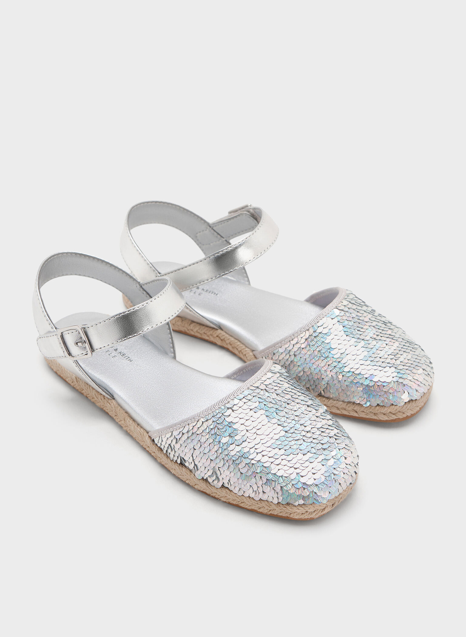 Girls' Sequin Espadrille Flats, Silver, hi-res