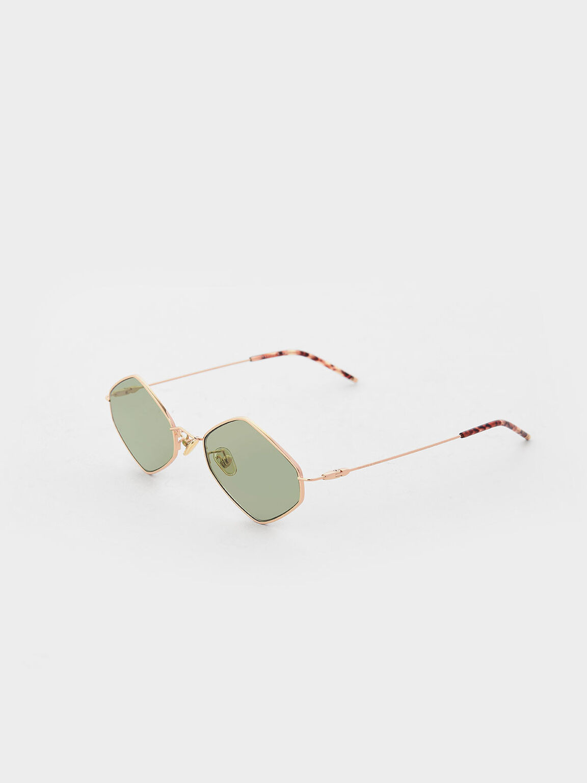 Thin Metal Frame Geometric Sunglasses, Green, hi-res