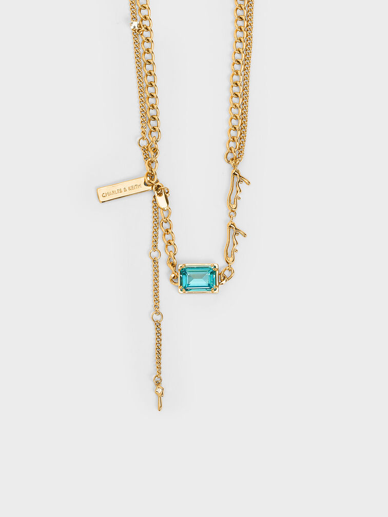 Zira Crystal Charm Double Necklace, Gold, hi-res