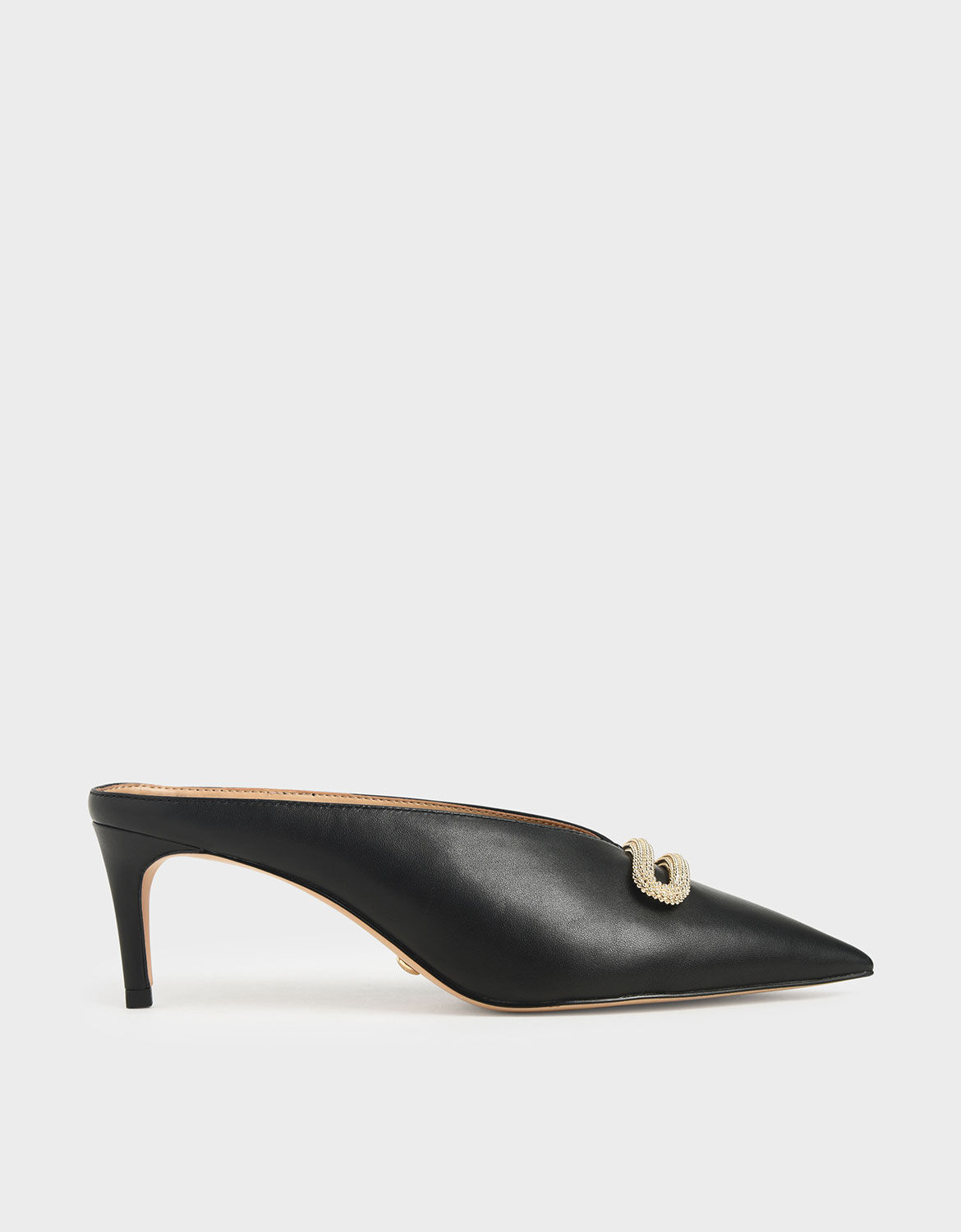 black leather heeled mules