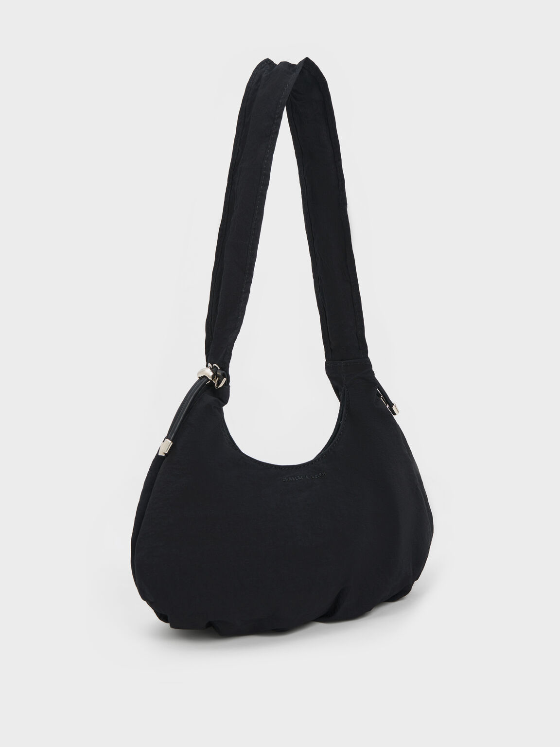 Maisy Ruched Nylon Bag, Black, hi-res