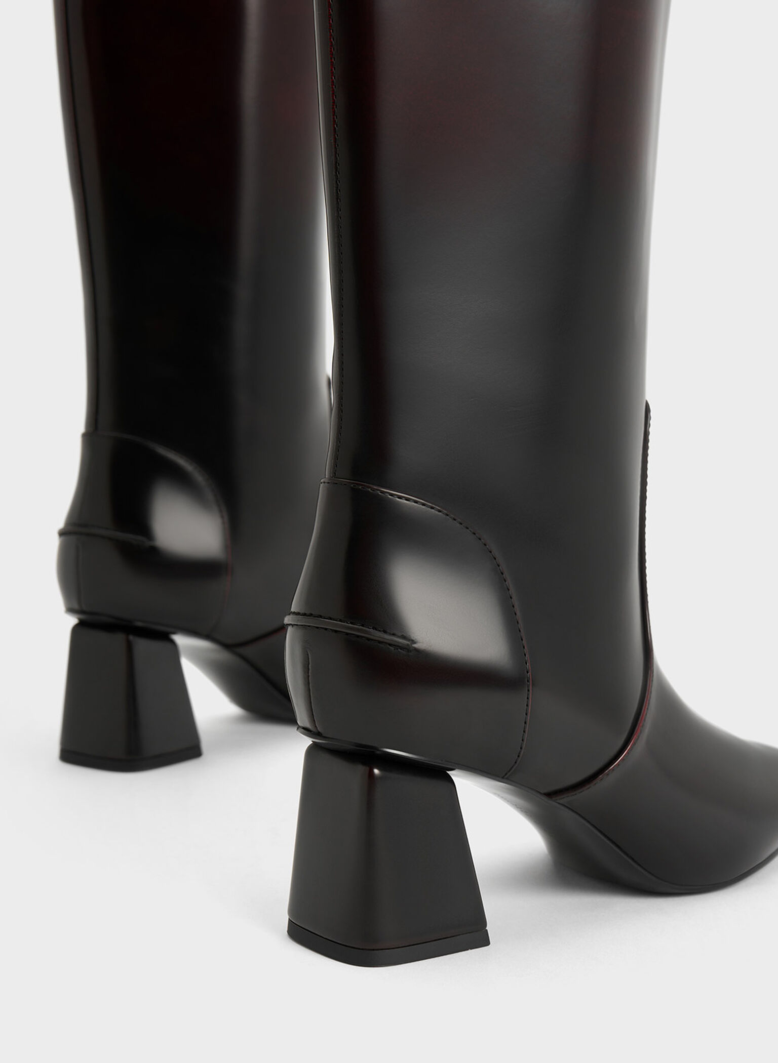 Lucinda Trapeze-Heel Knee-High Boots, Red, hi-res