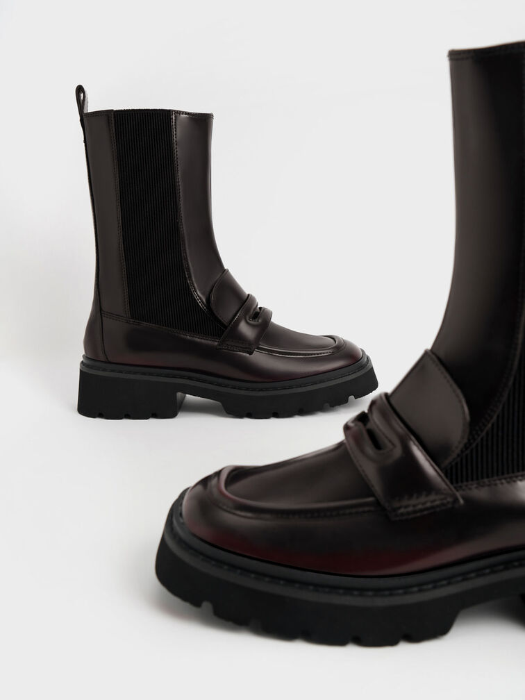 Penny Loafer Chelsea Boots, Burgundy, hi-res