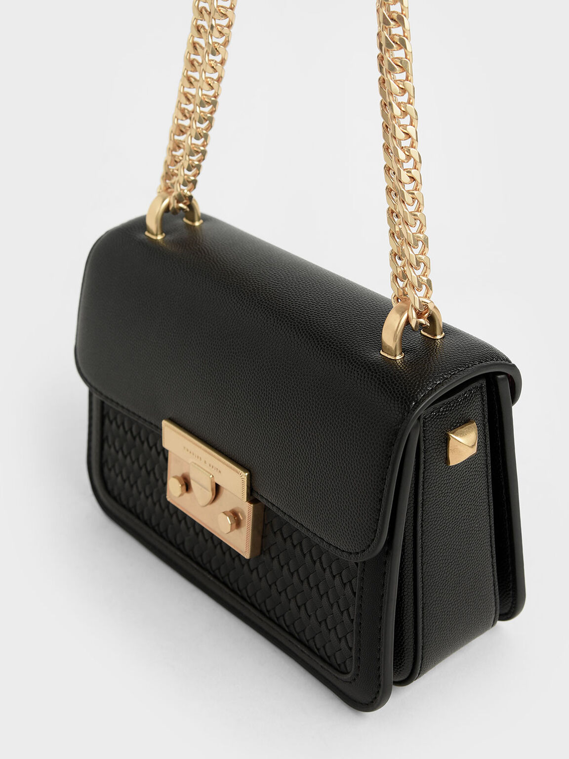 Black Woven Boxy Chain Strap Bag Charles Keith Sg