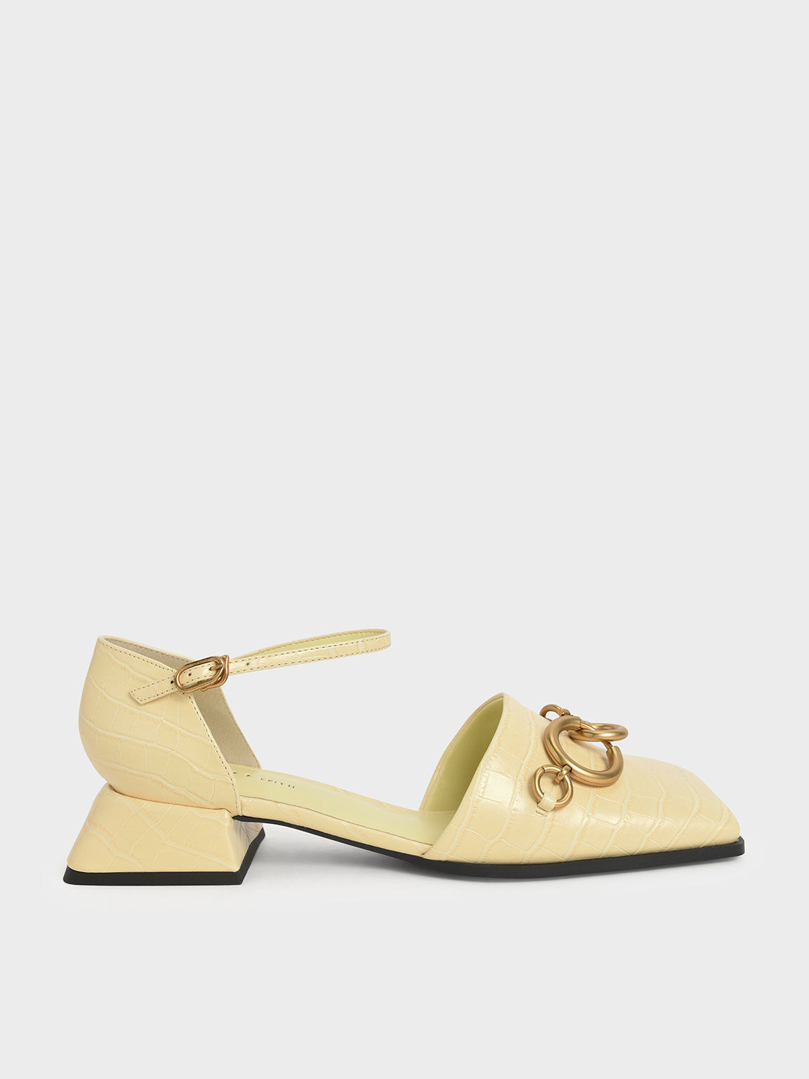 Croc-Effect Chain-Link Square-Toe Pumps, Animal Print Yellow, hi-res