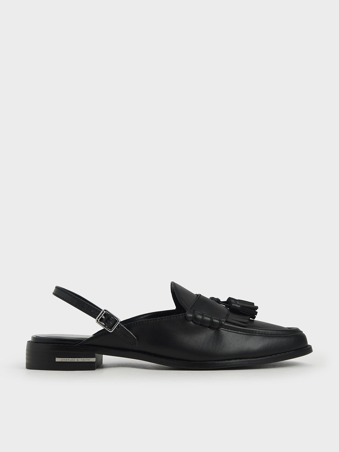 Black Tassel Slingback Loafer Mules