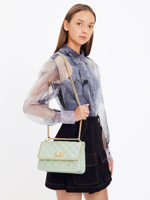 Micaela Quilted Braided Chain Bag, Green, hi-res