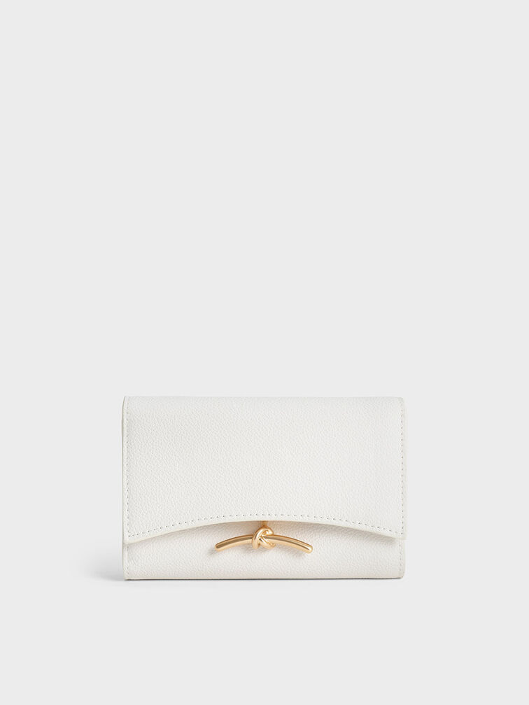 White Huxley Metallic Accent Front Flap Wallet - CHARLES & KEITH US