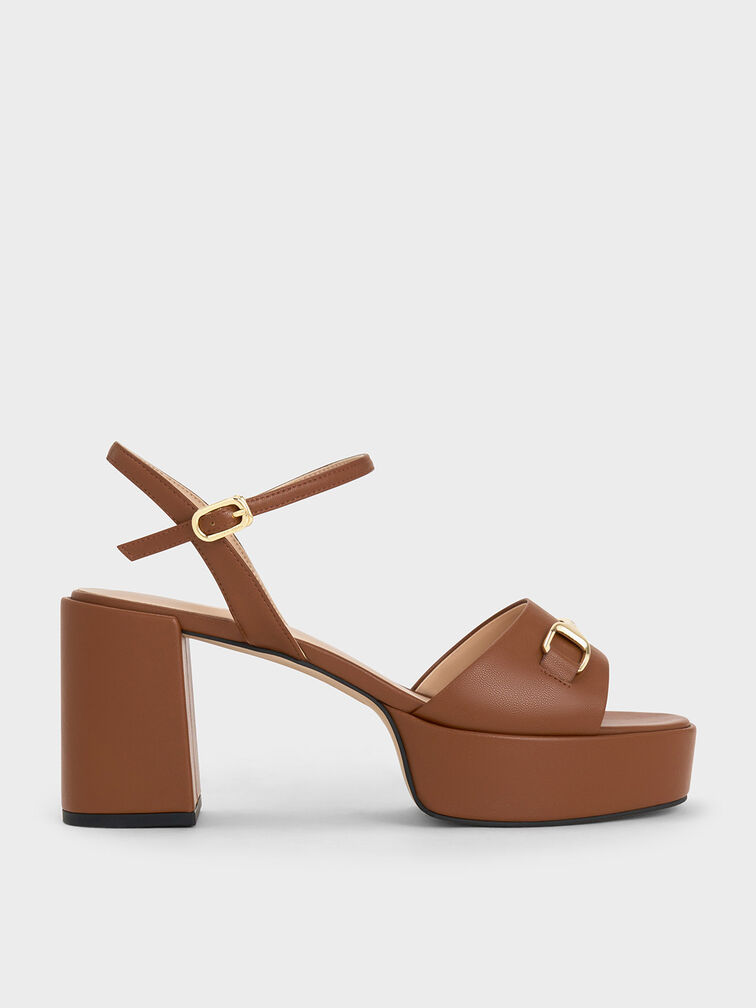 Metallic Accent Platform Slingback Sandals, Cognac, hi-res