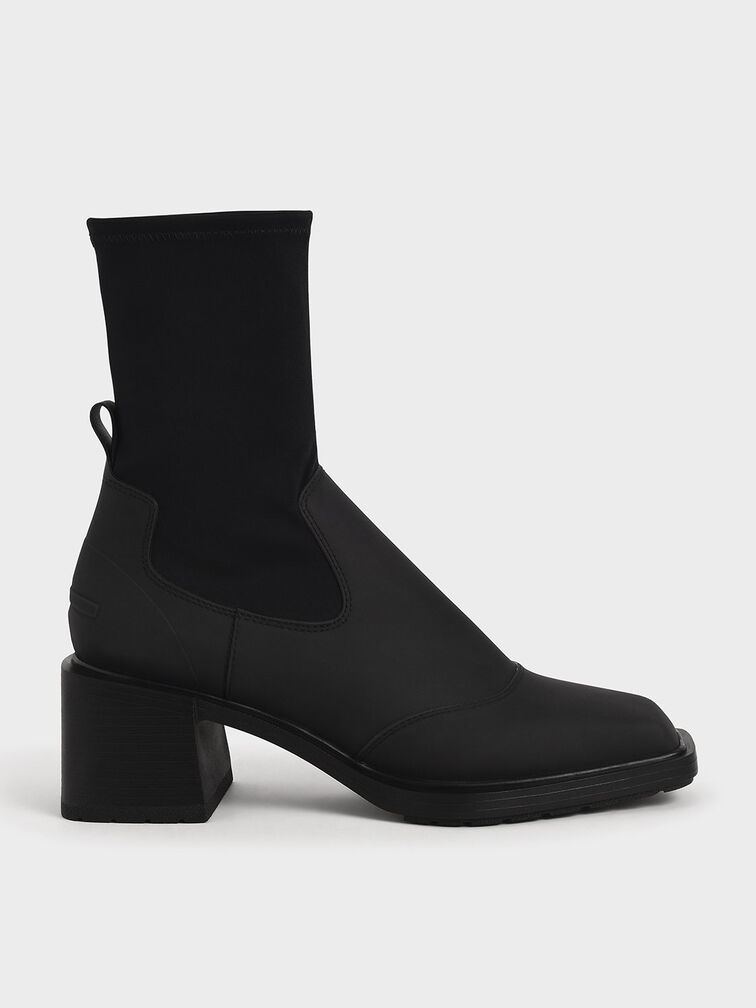 Block Heel Sock Boots, Black, hi-res