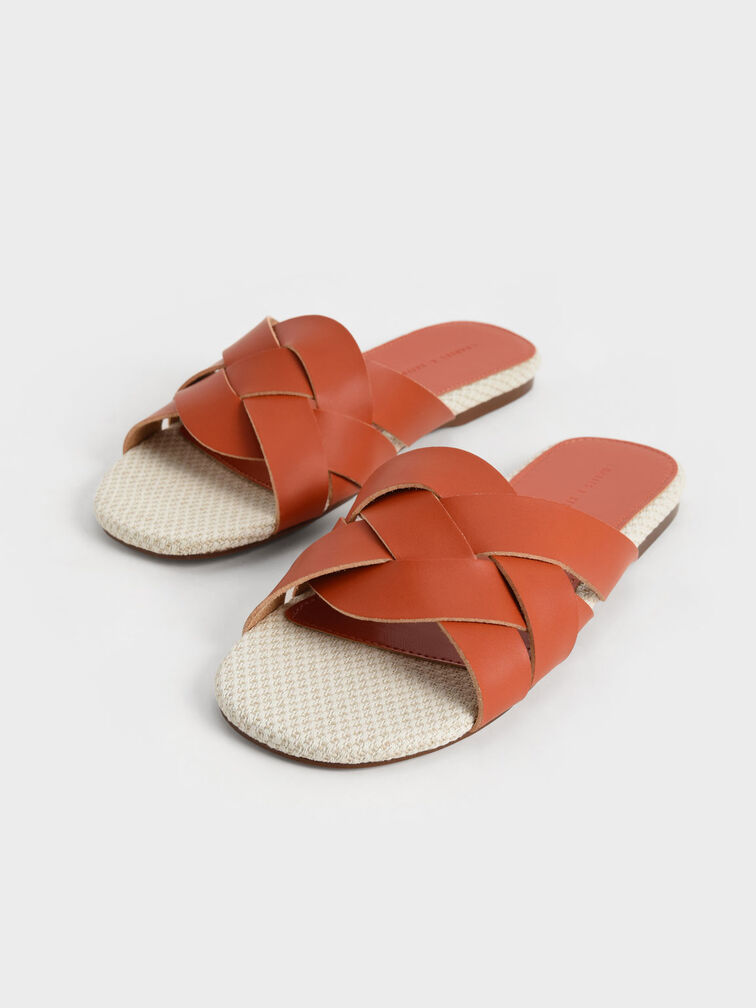 Woven Slide Sandals, Orange, hi-res