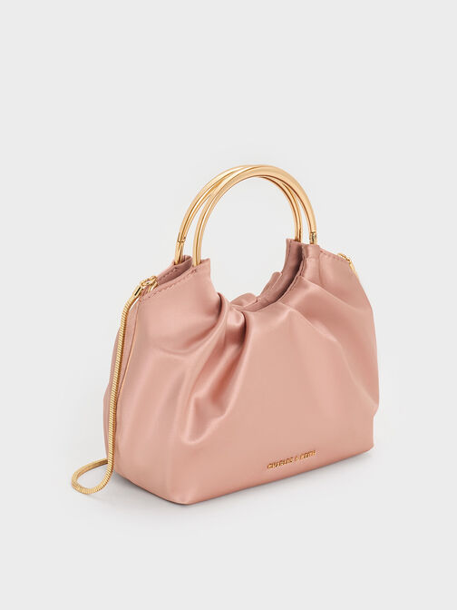 Satin Ruched Ring-Handle Bag, Ballerina Pink, hi-res