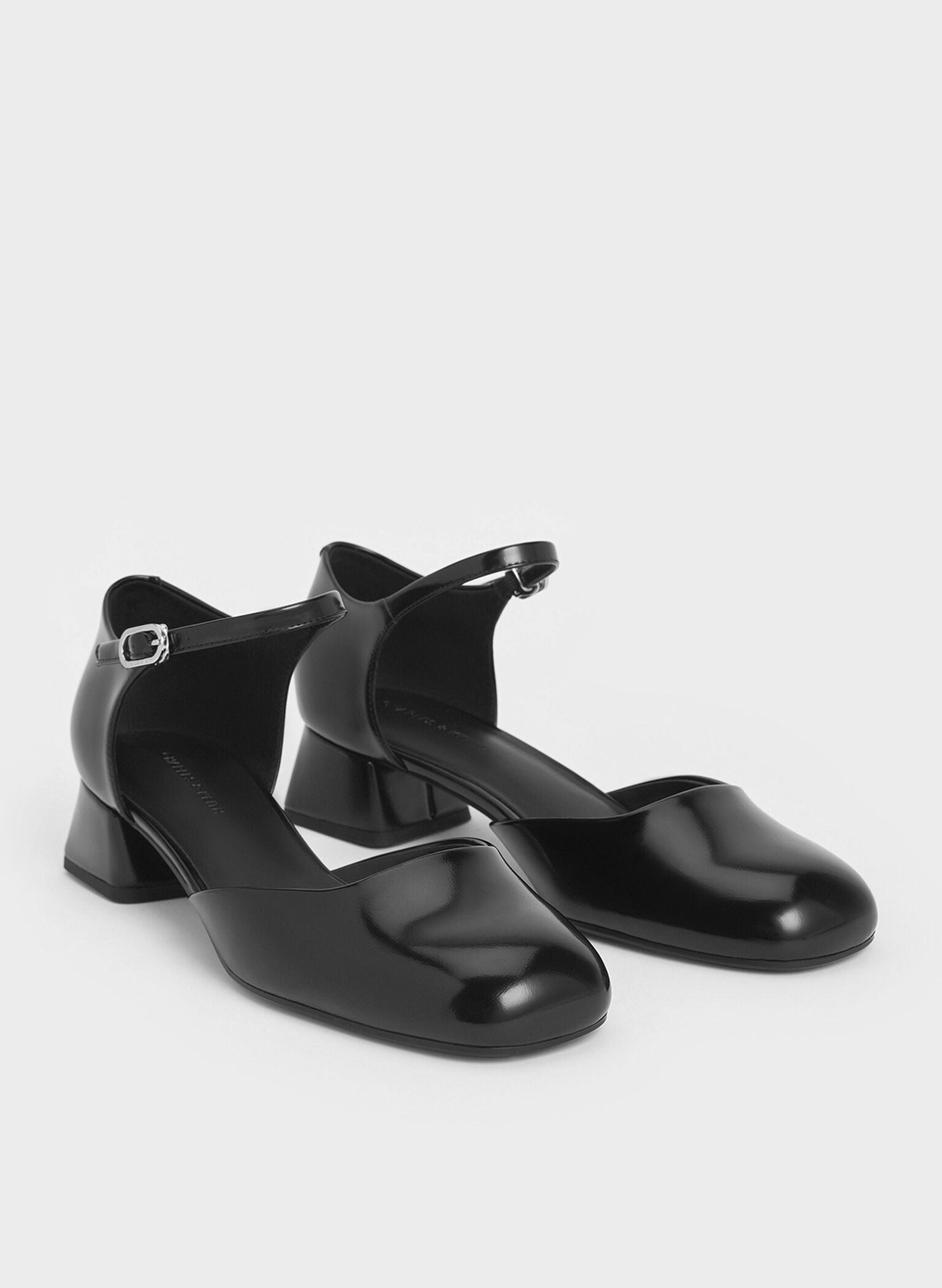 Zapatos D'Orsay con correa en el tobillo, Negro pulido, hi-res