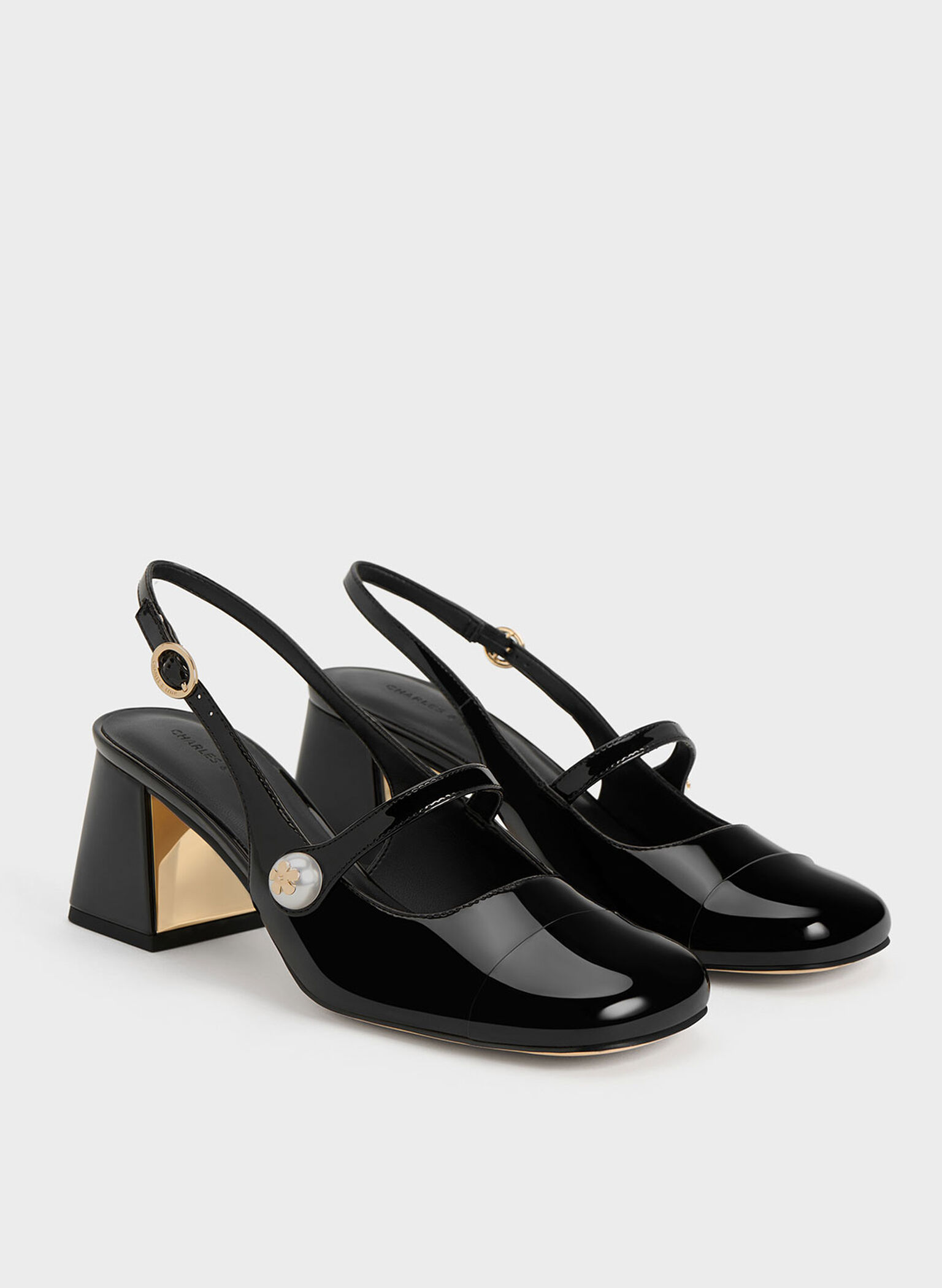 Aeryn Patent Pearl-Embellished Slingback Pumps, Black Patent, hi-res