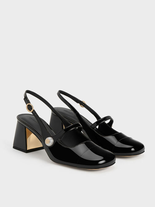 Aeryn Patent Pearl-Embellished Slingback Pumps, Black Patent, hi-res