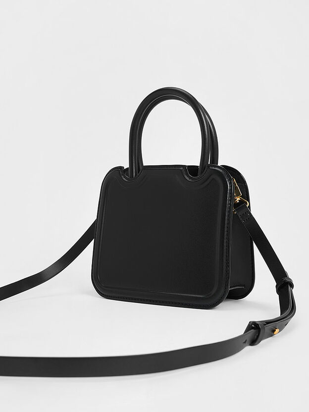 Perline Sculptural Top Handle Bag, Black, hi-res