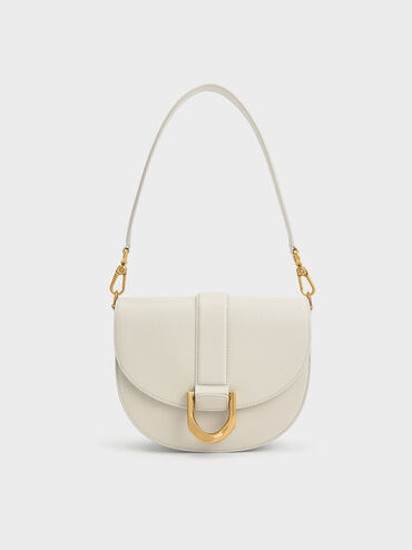 Chalk Gabine Leather Saddle Bag - CHARLES & KEITH US