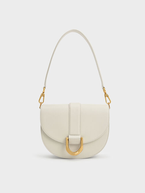 Bolso saddle Gabine de cuero, Blanco tiza, hi-res