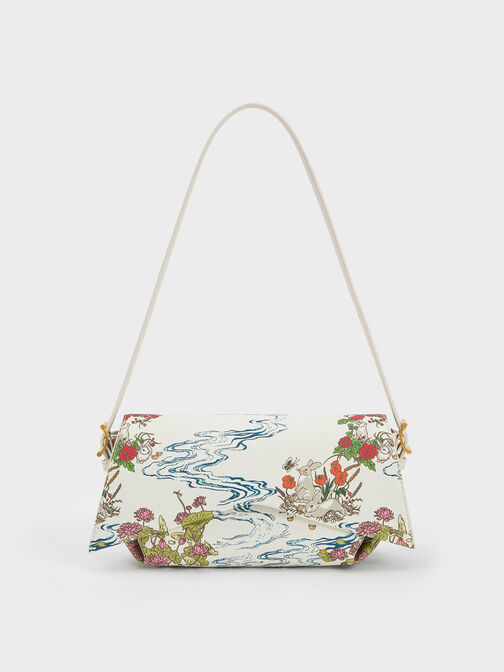 Rabbit Illustrated Geometric Bag, Cream, hi-res