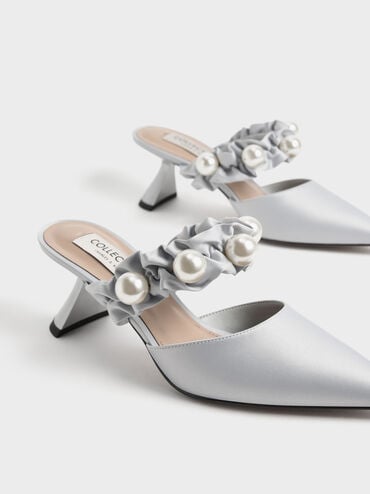 Blythe 珍珠緞面穆勒鞋, 銀色, hi-res