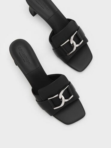 Mules Gabine de cuero con tacón de bloque, Negro, hi-res