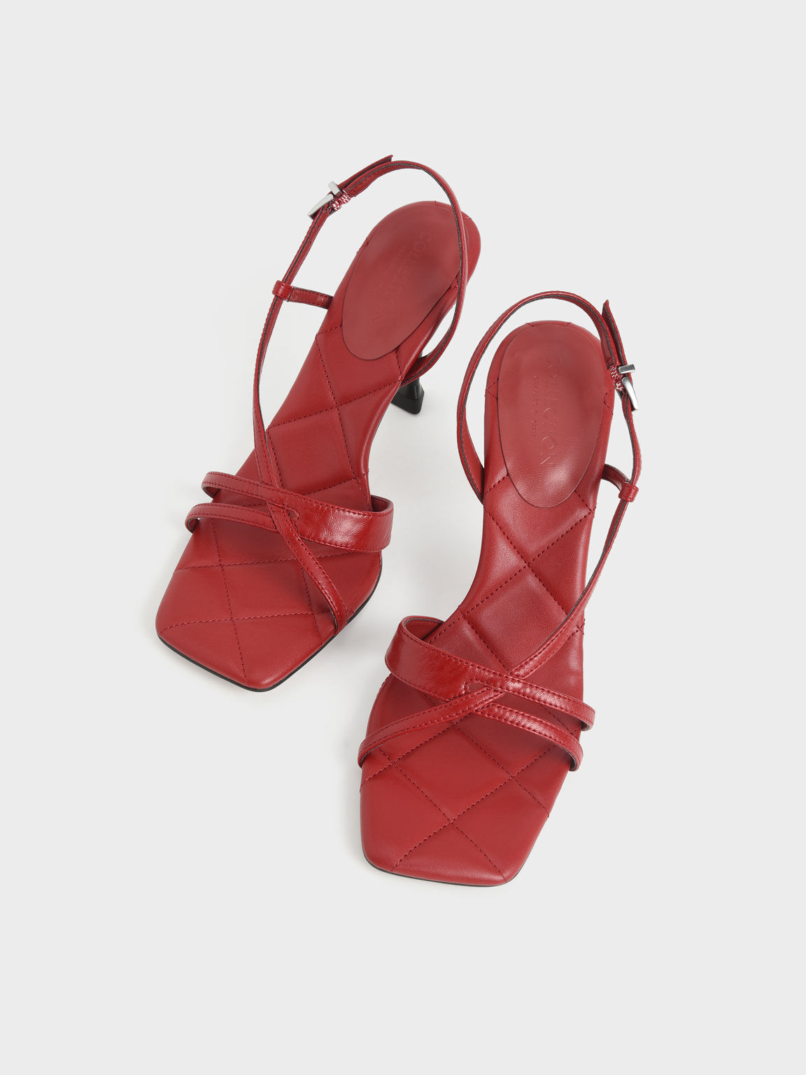 Leather Sculptural Heel Sandals, Brick, hi-res