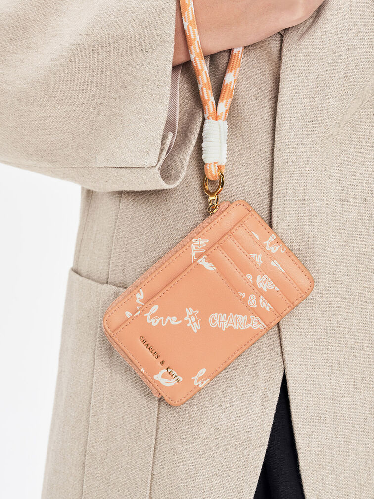 Gwiana Printed Card Holder, Orange, hi-res