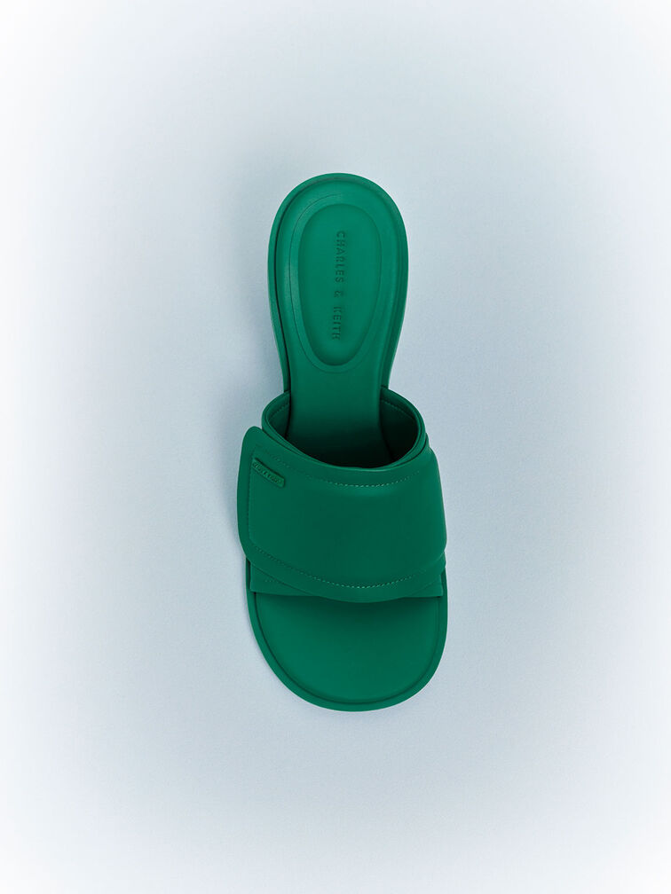 Puffy Sculptural Heel Mules, Green, hi-res