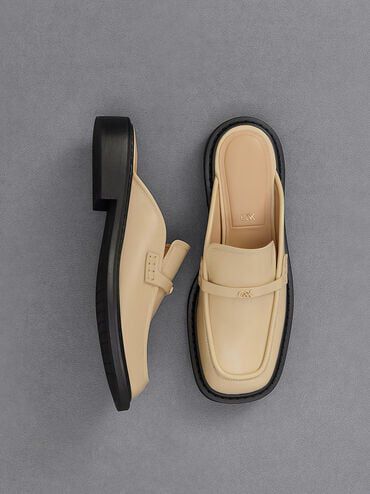 Tahlia Leather Loafer Mules Beige