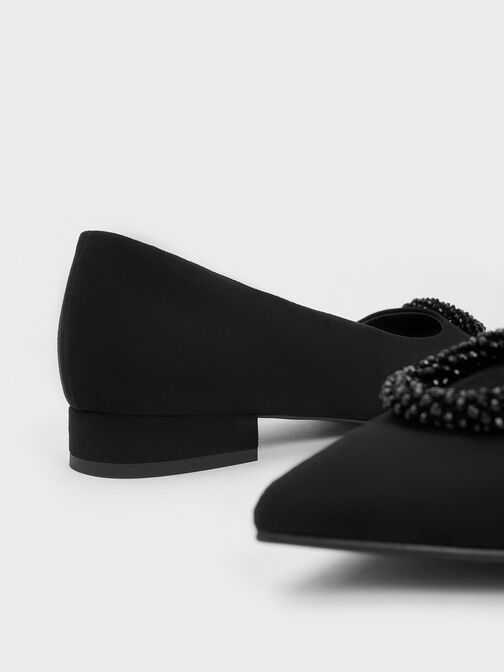 Textured Beaded Circle Flats, Black Textured, hi-res