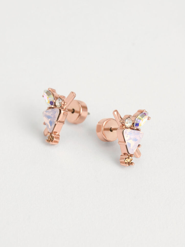 Crystal-Embellished Earrings, Rose Gold, hi-res