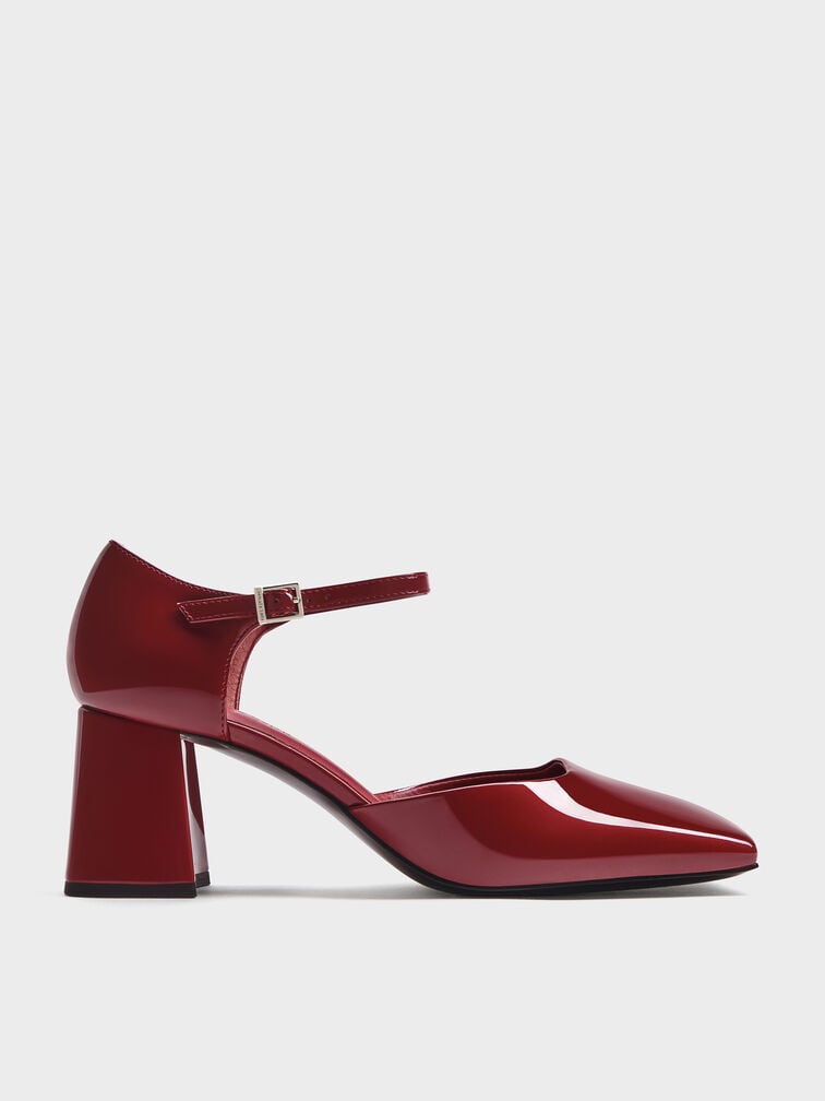 Patricia Patent Square-Toe D'Orsay Ankle-Strap Pumps, Burgundy, hi-res