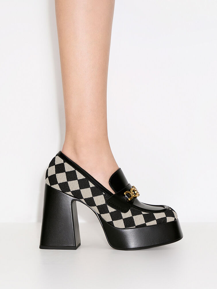 Checkered Metallic Accent Platform Loafers, Multi, hi-res