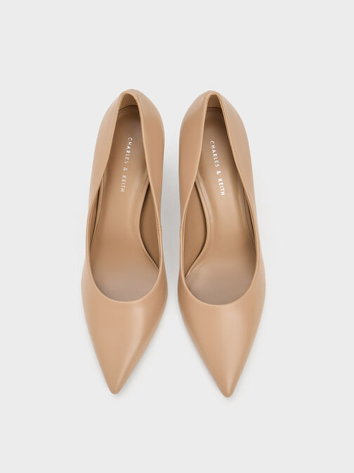 Quilted Heel Pointed-Toe Pumps, Nude, hi-res