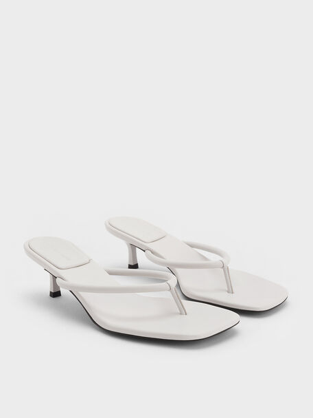 Square-Toe Kitten-Heel Thong Sandals, White, hi-res