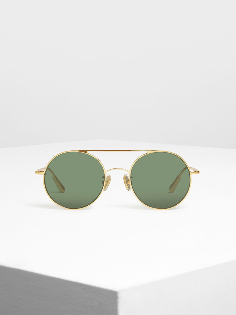 Semi-Precious Stone Round Sunglasses, Gold, hi-res