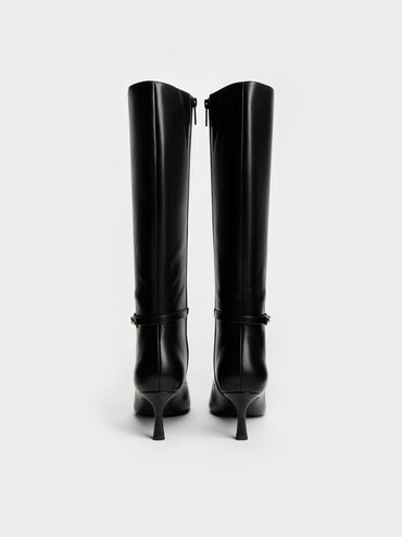 Pointed Heeled Knee-High Boots, Black, hi-res
