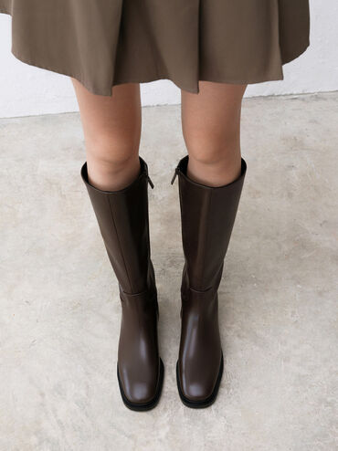 Side-Zip Knee-High Riding Boots, Brown, hi-res