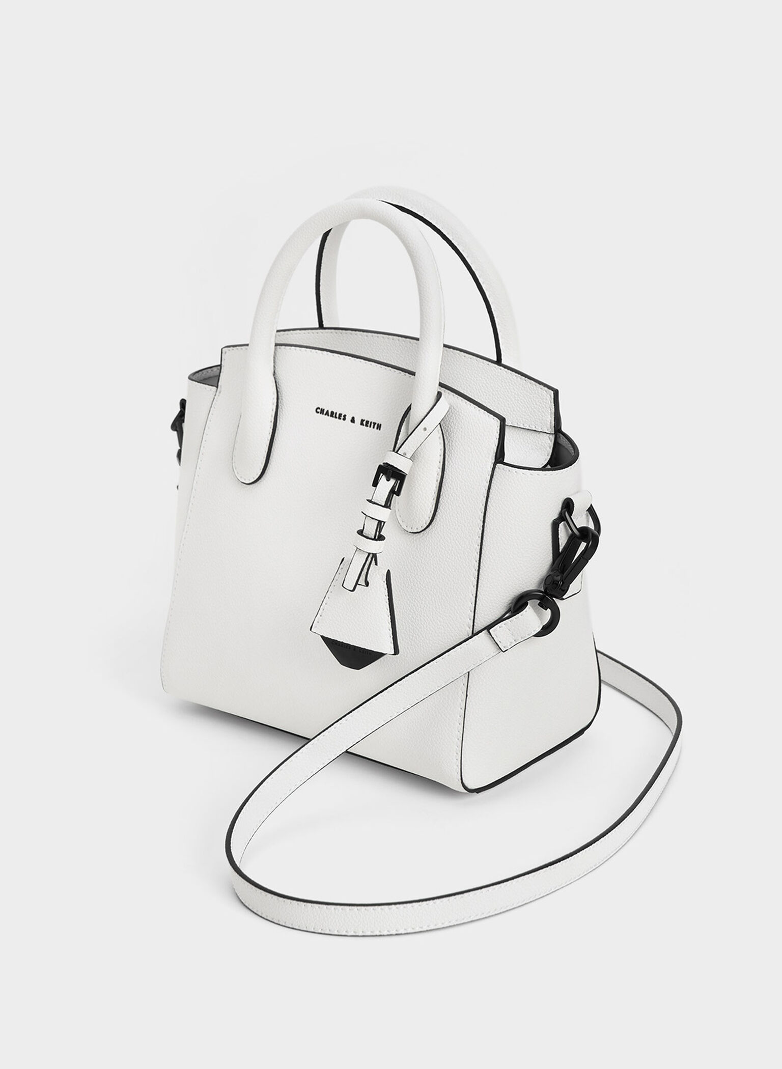 Harper Structured Top Handle Bag, White, hi-res