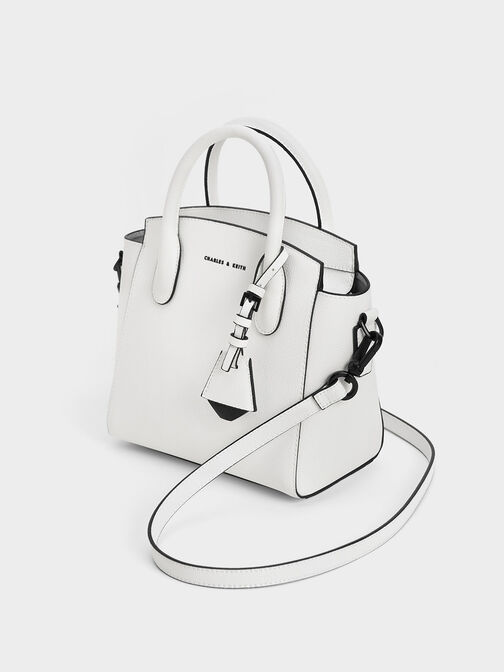 Harper Structured Top Handle Bag, White, hi-res