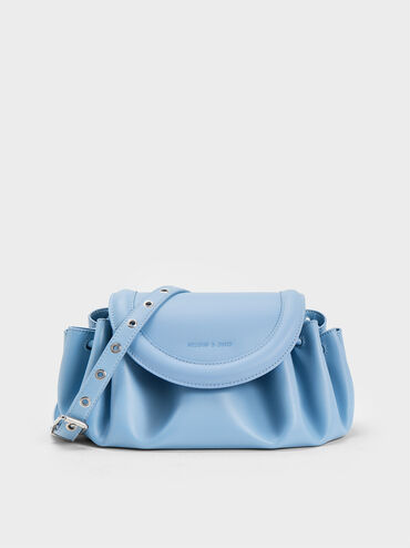 Blossom Curved Flap Crossbody Bag, Light Blue, hi-res