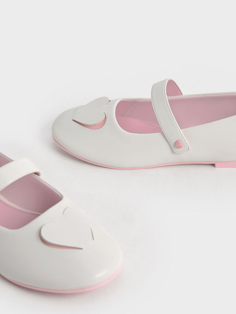 Girls' Heart Cut-Out Mary Janes, White, hi-res