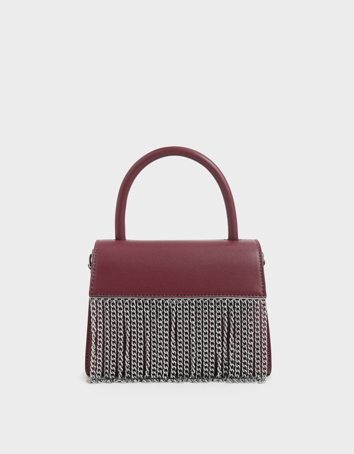 Burgundy Metallic Fringe Top Handle bag