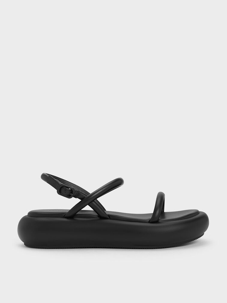 Sandalias acolchadas Keiko con plataforma plana, Negro, hi-res