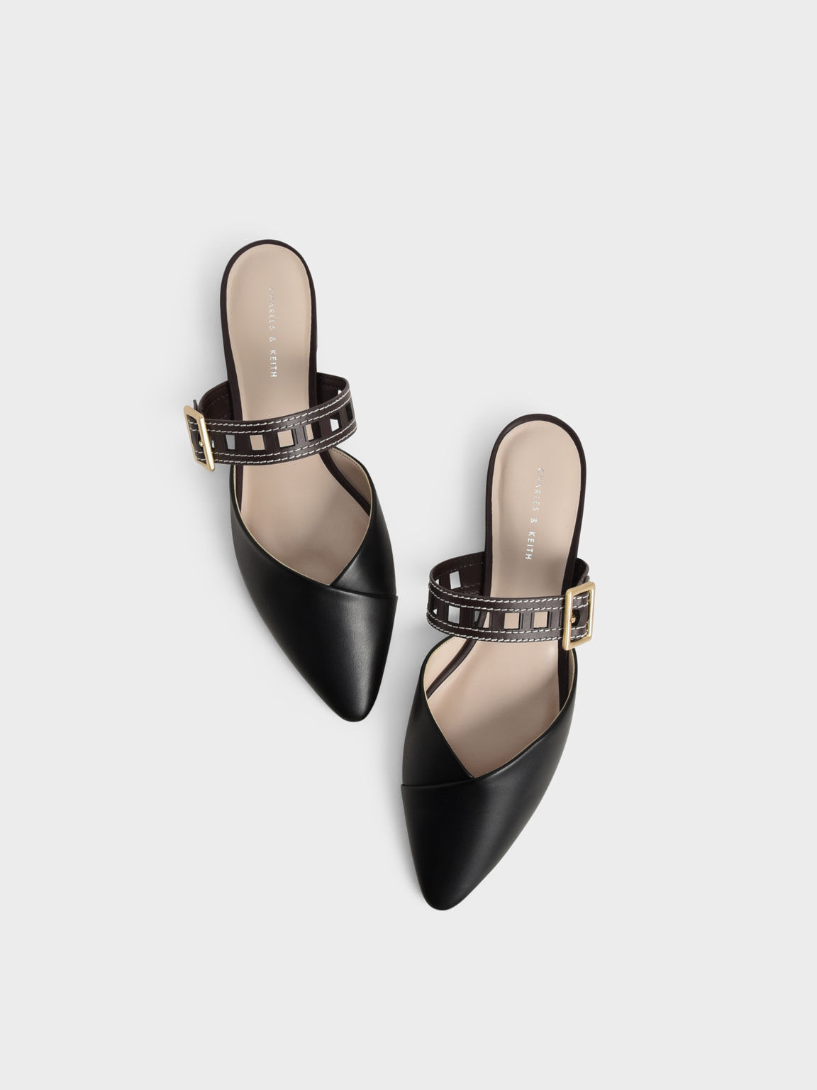 Sepphe Cut-Out Strap Flat Mule Pumps, Black, hi-res