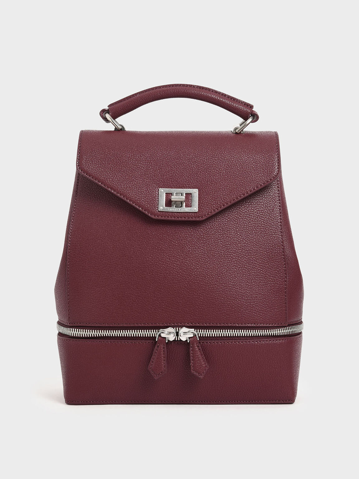 Burgundy Large Two Way Zip Backpack Charles Keith Us