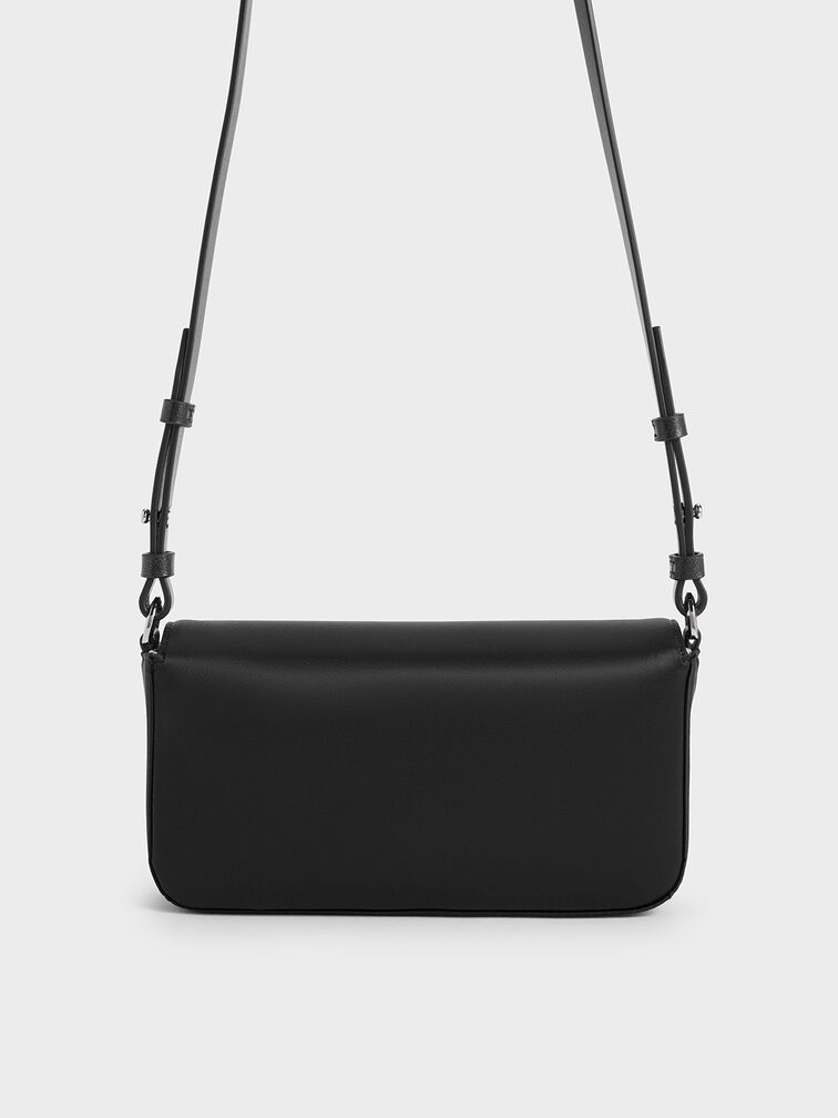 Goldie Satin Front Flap Gem-Strap Bag, Noir, hi-res